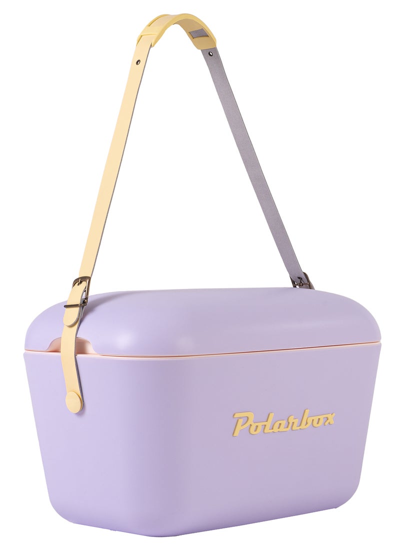 Polarbox - Polarbox® 20 L Ice Box - For Outdoor Use - Portable - For Drinks And Food - Storage Box - Pop - Lilac/Yellow Cooler with Yellow Leather Strap - Image 1
