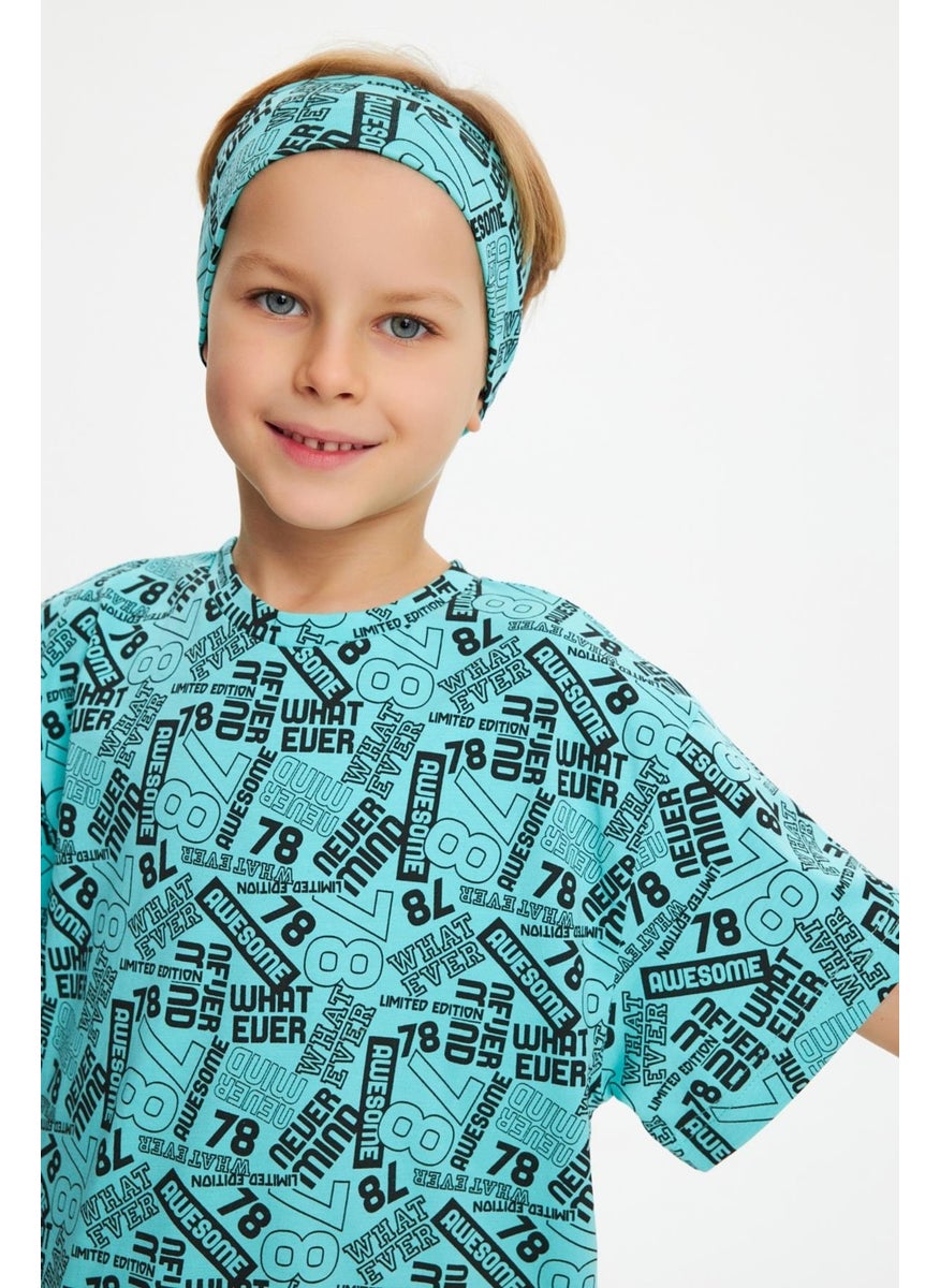 Babygiz Turquaz Boy's Cotton Combed Oversize Gray T-Shirt Bandana Set of 2  - Image 3