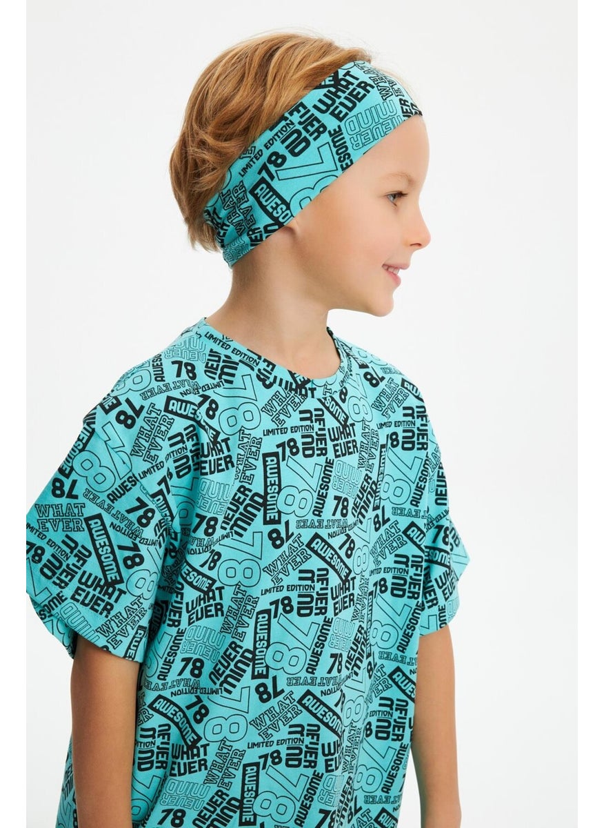 Babygiz Turquaz Boy's Cotton Combed Oversize Gray T-Shirt Bandana Set of 2  - Image 1
