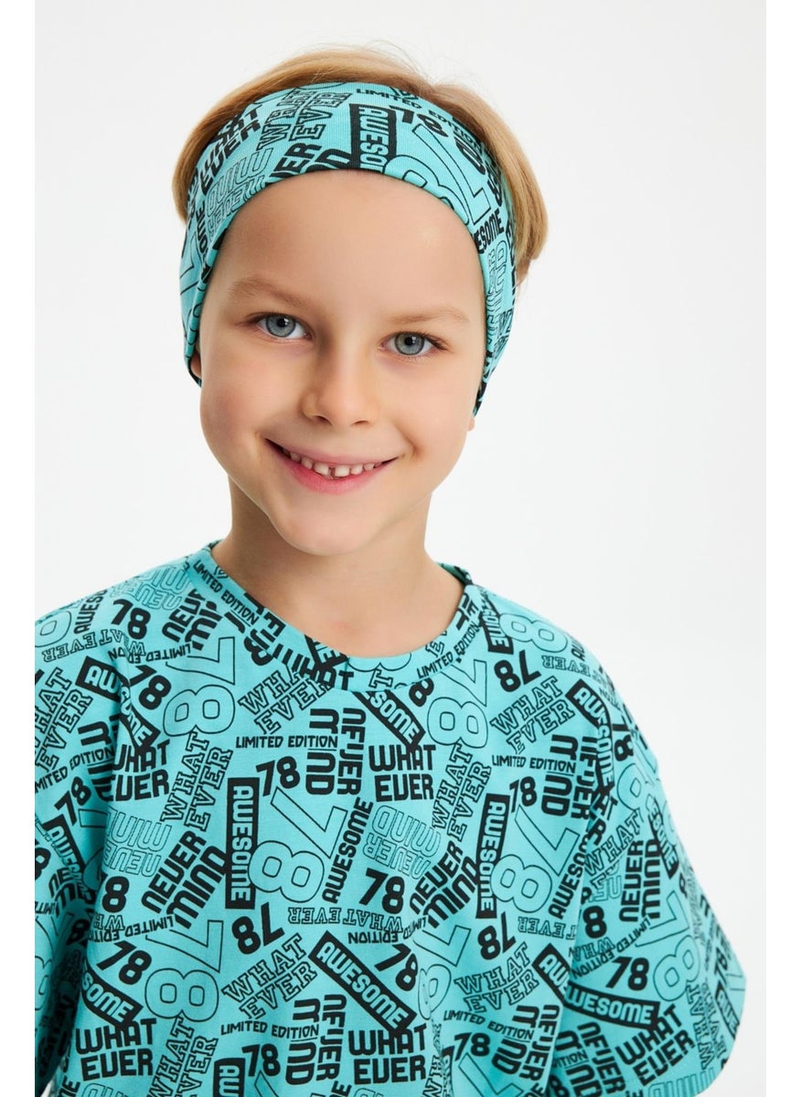 Babygiz Turquaz Boy's Cotton Combed Oversize Gray T-Shirt Bandana Set of 2  - Image 2