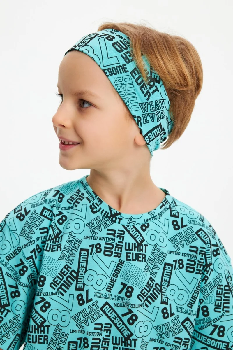 Babygiz Turquaz Boy's Cotton Combed Oversize Gray T-Shirt Bandana Set of 2