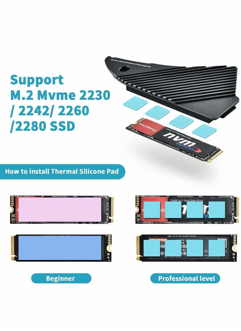 Generic - M2 Heatsink for PS5 NVMe SSD Aluminum Cooling Solution with 4 Thermal Pads for Playstation 5 Internal M2 Gen4 NVME PCIE 4.0 SSD Featuring Graphene and Silicone Pads - Image 1