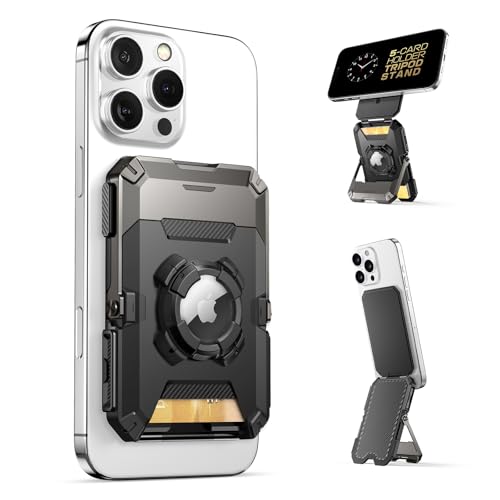 SUPCASE for MagSafe Wallet with AirTag Holder, Magnetic Airtag Wallet for Men, [Hold 5 Cards] [Adjustable Stand] [RFID Blocking] Phone Card Holder Tripod for iPhone 17/16/15/14/13/12 Series, Dark - Image 1