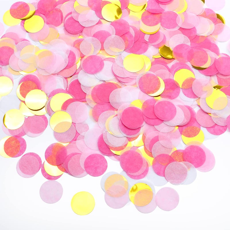 VCOSTORE 1 Inch Tissue Paper Confetti Circles176oz Round Paper Table Confetti Circle Dots Suitable for Birthday Wedding Party Decoration and Baby Shower decorationsPink and Gold5000 Pieces - Image 3