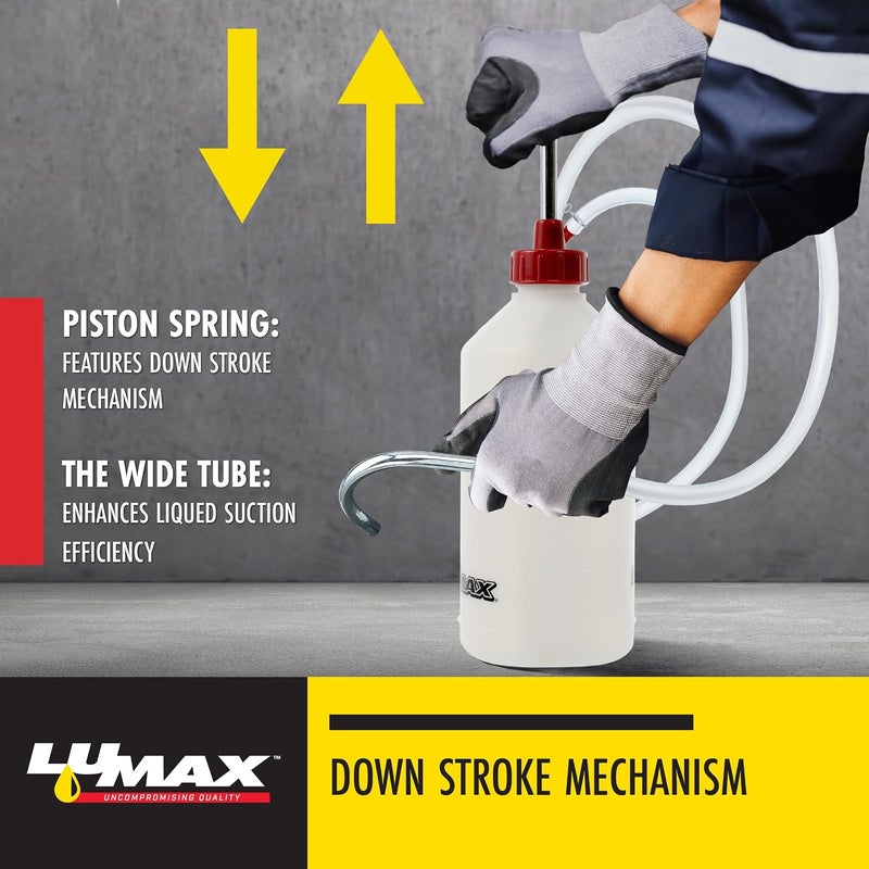 LUMAX مضخة زيت متعددة الأغراض LUMAX LX-1341 مناسبة للتوزيع الدقيق للسوائل في الأماكن التي يصعب الوصول إليها في الأدوات والمعدات والآلات والمركبات. زجاجة بسعة 1 كوارت (1 لتر). - Image 3
