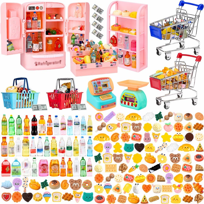 LUYI 150Pcs Mini Shopping Cart Basket Miniature Food Drink Bottle Supermarket Metal Handcart Trolley - Image 3