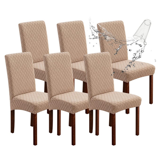 WATERPROOF CHAIR COVERS FOR DINING ROOM 6 PACK DINING CHAIR COVER REMOVABLE PARSON CHAIR SLIPCOVER CHAIR PROTECTORS COVERS FOR KITCHEN ARGYLEKHAKI 6 PCS