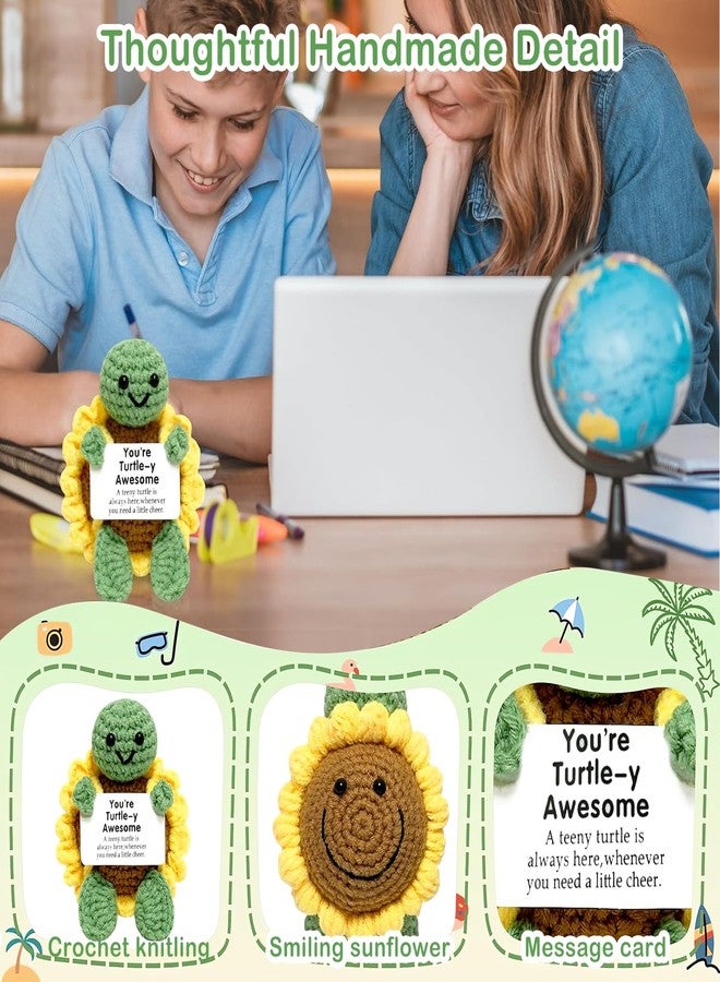 Homeaura ألعاب كروشيه على شكل سلحفاة عباد الشمس من هوميورا® - حيوان داعم عاطفيًا مع بطاقة رسالة ملهمة | ديكور مكتبي مصنوع يدويًا للمكتب والمنزل، هدية إيجابية للنساء والرجال والأطفال - Image 3