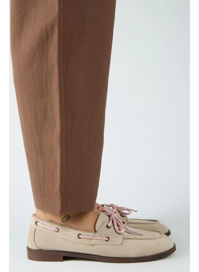 Monica Women's Real Leather Colored Laced Beige Shoes.