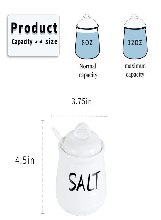 هاو توب أوعية ملح هاوتوب مع غطاء وملعقة - وعاء ملح سيراميك سعة 12 أونصة، حاويات ملح، صندوق توابل للمطبخ، ديكور مطبخ ريفي، أبيض - Image 5