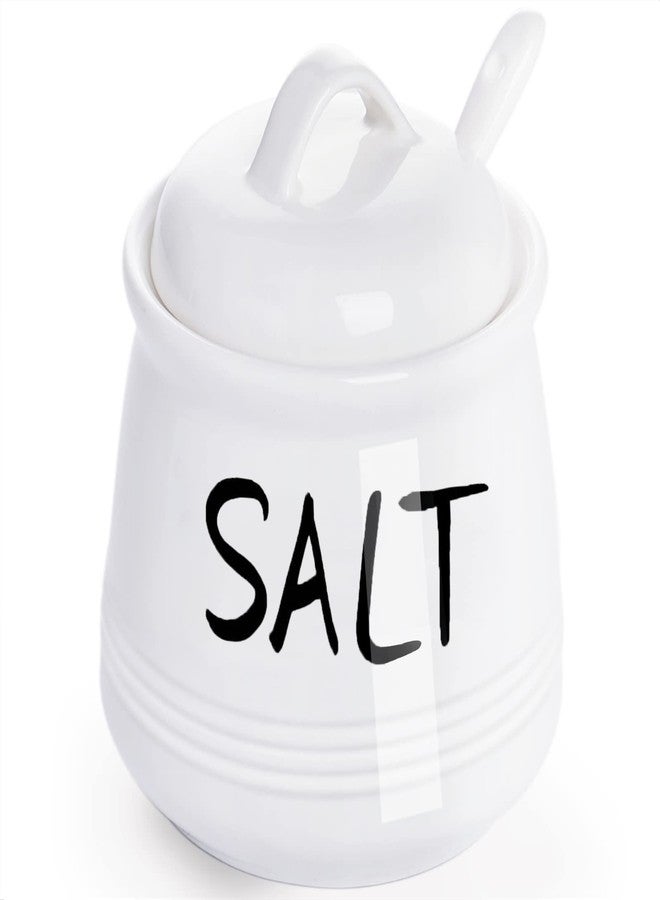 هاو توب أوعية ملح هاوتوب مع غطاء وملعقة - وعاء ملح سيراميك سعة 12 أونصة، حاويات ملح، صندوق توابل للمطبخ، ديكور مطبخ ريفي، أبيض - Image 1