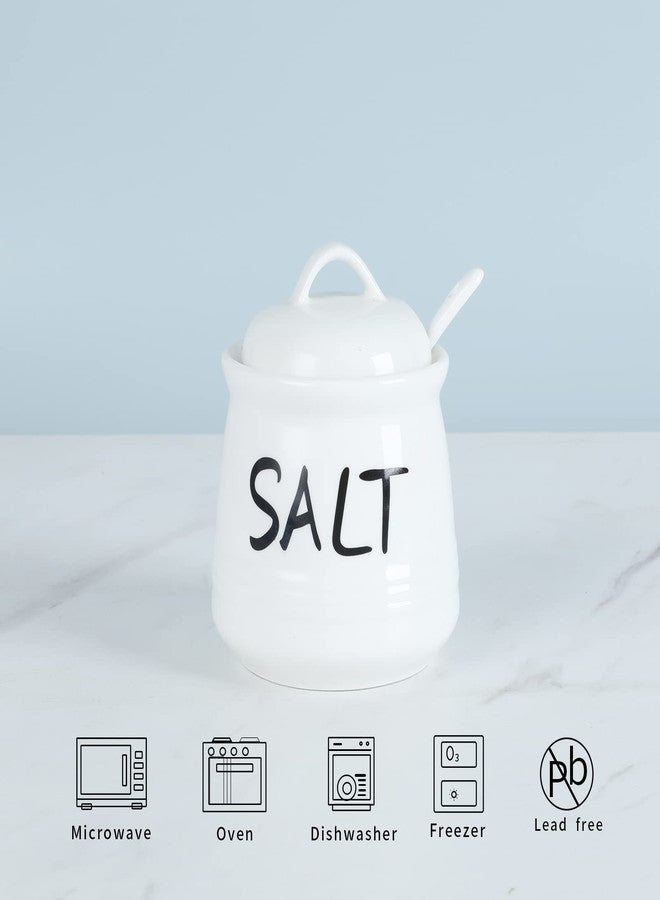 هاو توب أوعية ملح هاوتوب مع غطاء وملعقة - وعاء ملح سيراميك سعة 12 أونصة، حاويات ملح، صندوق توابل للمطبخ، ديكور مطبخ ريفي، أبيض - Image 3