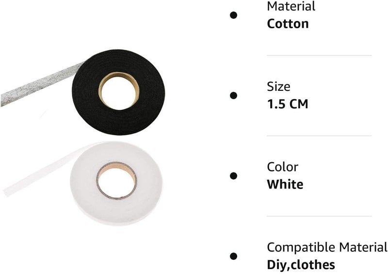 GNAFOTU 2 Rolls Hem Tape No Sew, Fabric Fusing Tape Iron On, Adhesive Hem Tape Iron-On, Double Sided Tape for Pants Clothes Jeans DIY Garment Sewing Accessories 70 Yards 1.5cm (Black + White) - Image 2