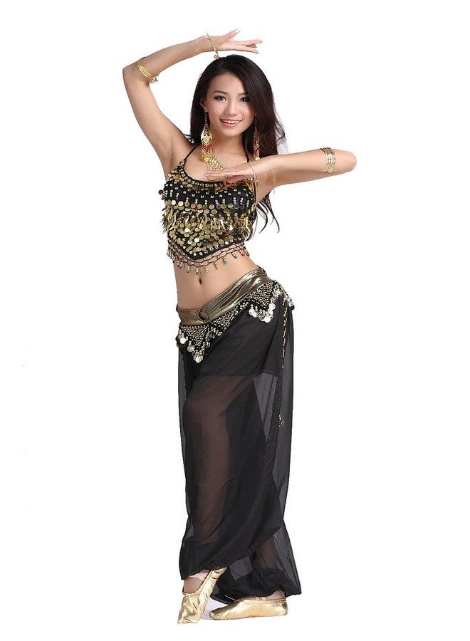 ZLTdream Lady's Belly Dance Chiffon Banadge Top and Lantern Coins Pants Black, One Size - Image 3
