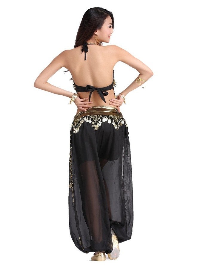 ZLTdream Lady's Belly Dance Chiffon Banadge Top and Lantern Coins Pants Black, One Size - Image 4