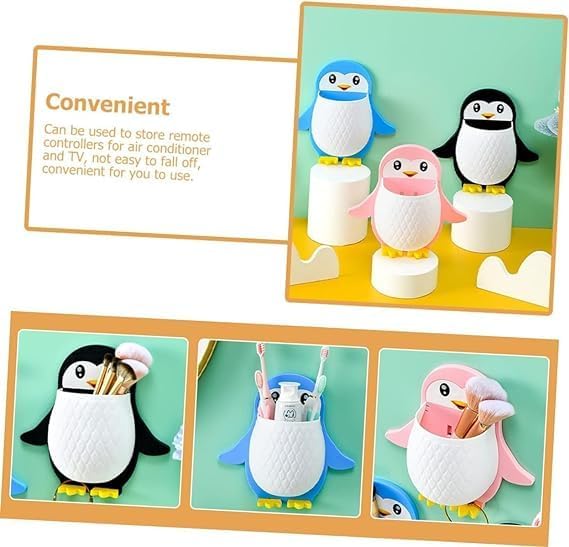 ShreejiIH Penguin Remote Holder Wall Toothbrush, Cellphone, Storage Box, Adhesive Wall Shelf Wall Nightstand, No Drilling for Bathroom Bedroom Kitchen, for Makeup Tool Pack of 1(Multicolour) - Image 3