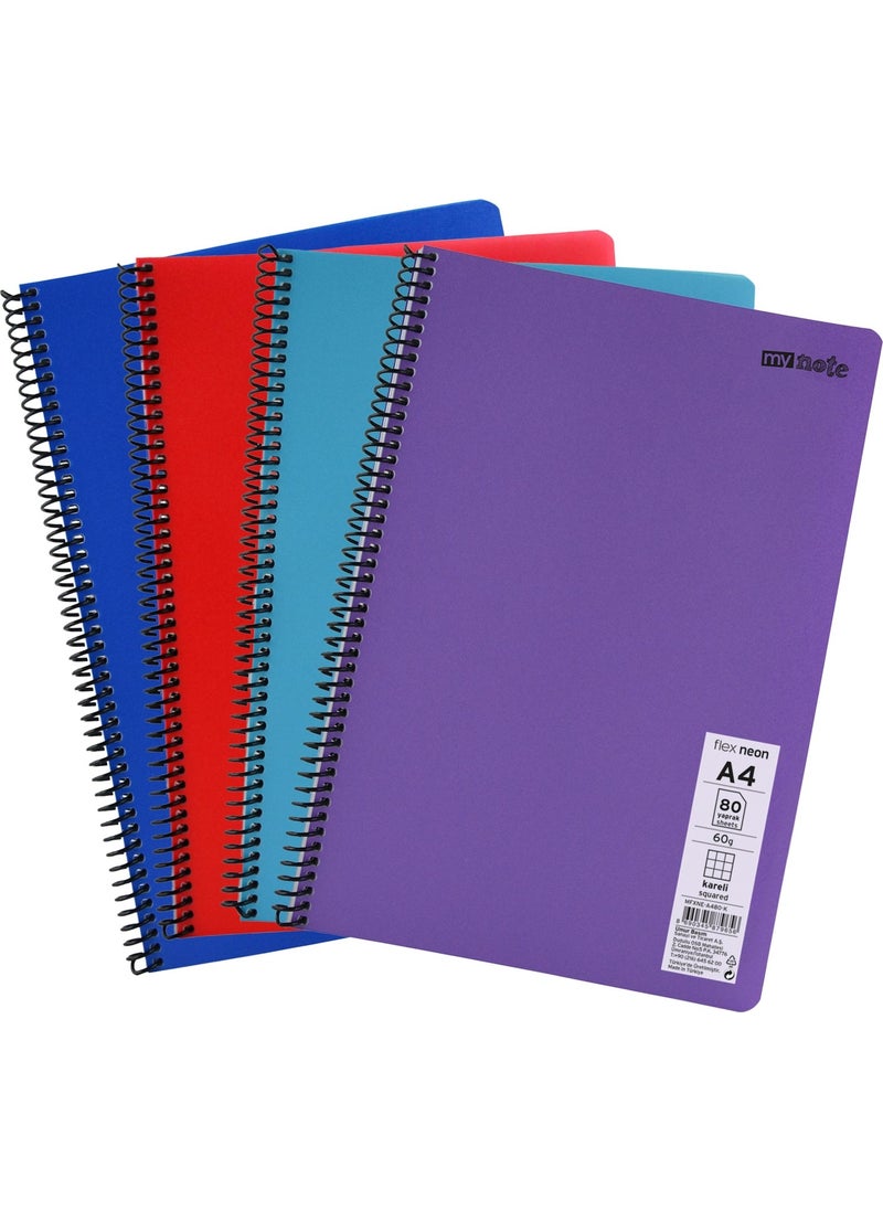 Mynote Flex Neon A4 Notebook 80 Sheets 2 Square 2 Lined Notebook Set  - Image 1