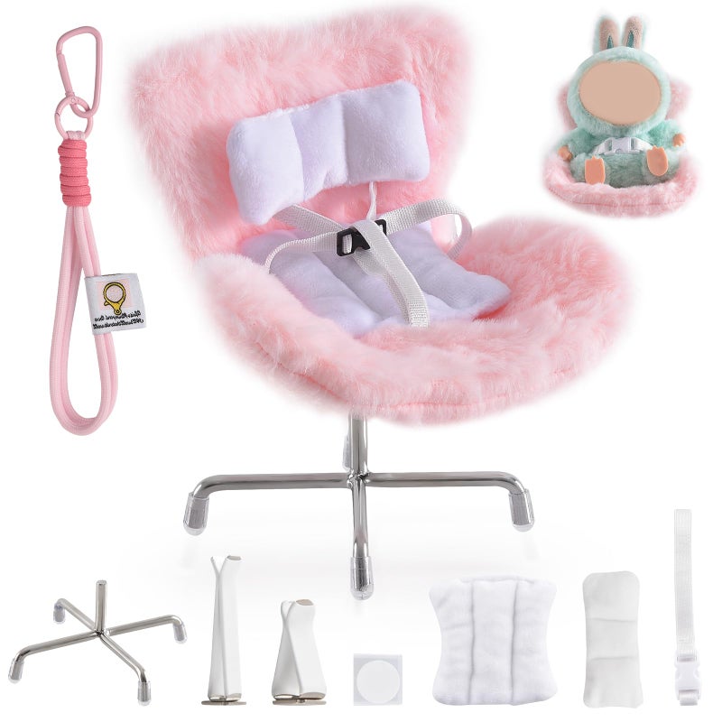 Ciunura Doll Car Seat Compatible with Bubudoll, Small Seat for 10-17cm Blind Box Toys, Including Air Vent Clip, Desktop Stand, Adjustable Safety Strap, Airflow-Friendly Design, Ideal Car Decor Gifts(Pink) - Image 1