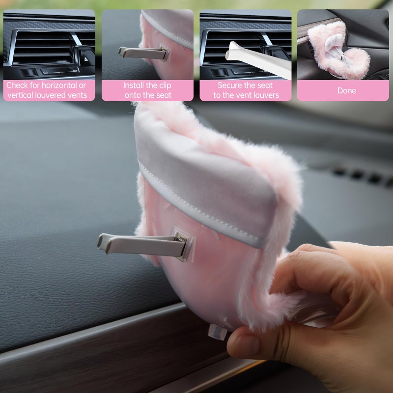 Ciunura Doll Car Seat Compatible with Bubudoll, Small Seat for 10-17cm Blind Box Toys, Including Air Vent Clip, Desktop Stand, Adjustable Safety Strap, Airflow-Friendly Design, Ideal Car Decor Gifts(Pink) - Image 4