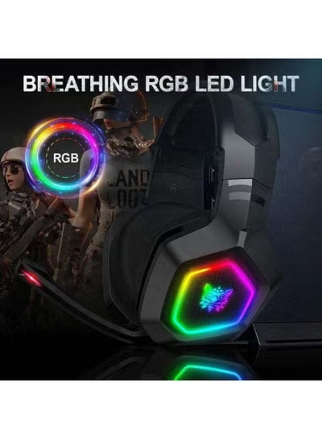 أونيكوما 🎧 K10 Gaming Headset – Immersive Surround Sound, Advanced Noise-Cancelling Microphone, RGB LED Lights, Ultra-Comfortable Over-Ear Cushions – Multi-Platform Compatibility for PC, PS4, Xbox One, Mobile Phones, Tablets, Laptops – Black Finish - Image 4