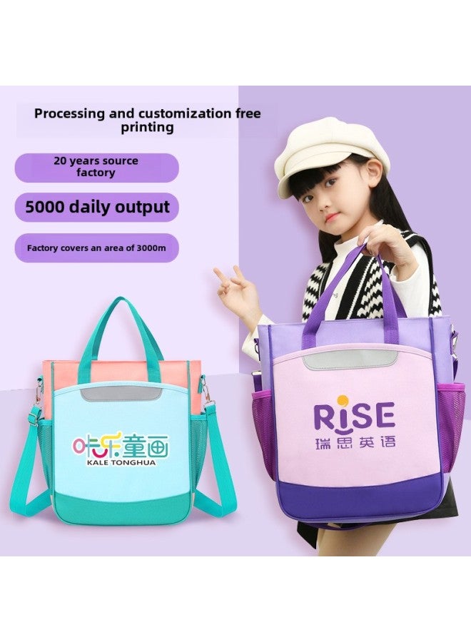 Schoolbag For Primary School Students Three Shoulder Bag Portable Messenger Bag Training Class Children's Tutorial Bag Custom Printing Logo-Color:M18 Light Pink (three Use) - Image 2