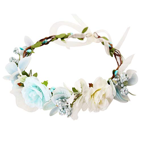 YnimioAOX Handmade Adjustable Flower Wreath Headband Halo Floral Crown Garland Headpiece,B21-Light blue/white - Image 1