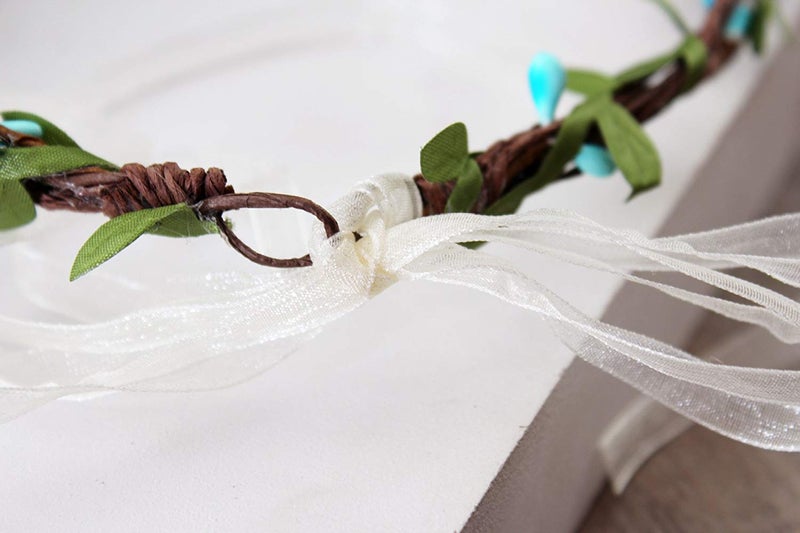 YnimioAOX Handmade Adjustable Flower Wreath Headband Halo Floral Crown Garland Headpiece,B21-Light blue/white - Image 4
