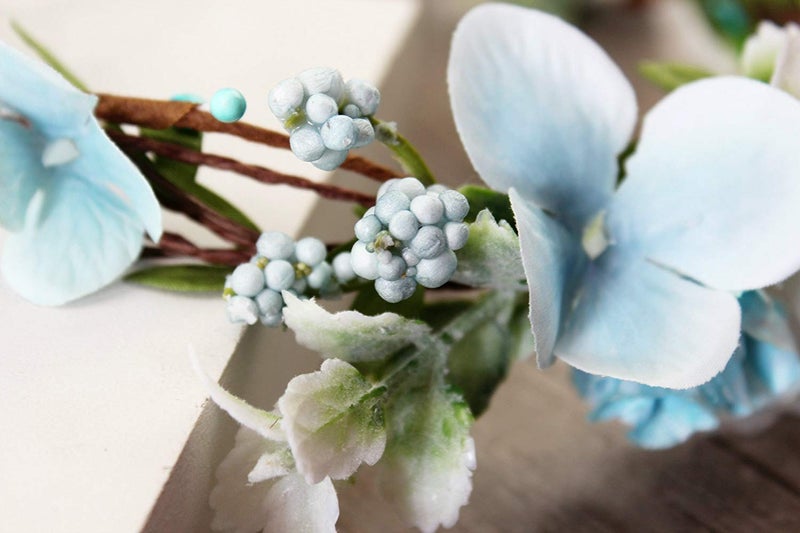 YnimioAOX Handmade Adjustable Flower Wreath Headband Halo Floral Crown Garland Headpiece,B21-Light blue/white - Image 5