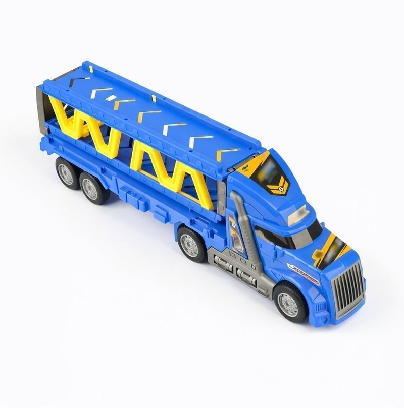 2-in-1 Blue Folding Catapult Racing Truck Playset with 4 Alloy Cars, Inertia Powered Transport Truck and Expandable Race Track Toy for Kids Ages 3+, (36.5 × 7 × 11 cm) - Image 5