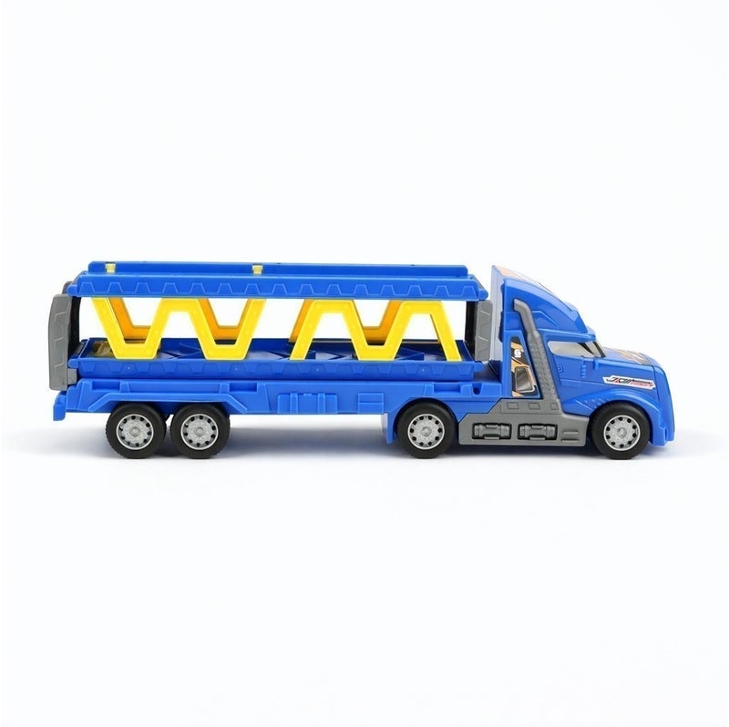 2-in-1 Blue Folding Catapult Racing Truck Playset with 4 Alloy Cars, Inertia Powered Transport Truck and Expandable Race Track Toy for Kids Ages 3+, (36.5 × 7 × 11 cm) - Image 4