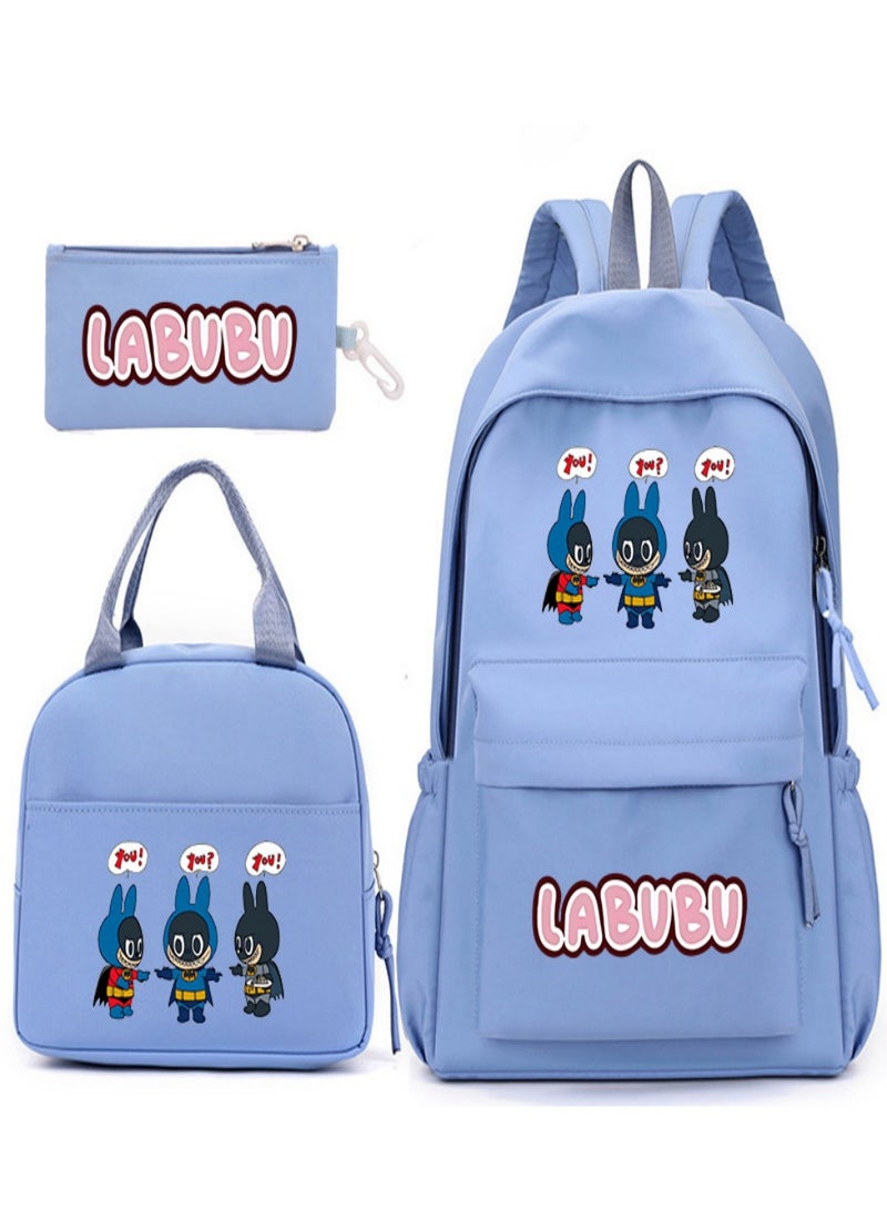 Labubu Children Backpack Schoolbag Teen Student School Book bag with Lunch Box Pen Case 3 in 1 for Kids