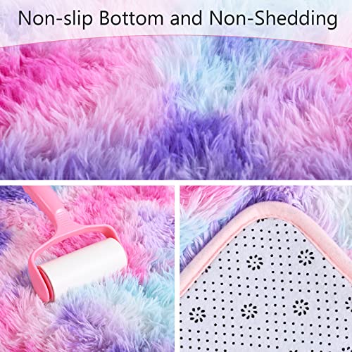 AROGAN Soft Rainbow Area Rugs for Girls Room 3x5 Feet, Fluffy Cute Colorful Princess Carpet for Kids Teens Nursery Toddler,Bedroom Hot Pink - Image 2
