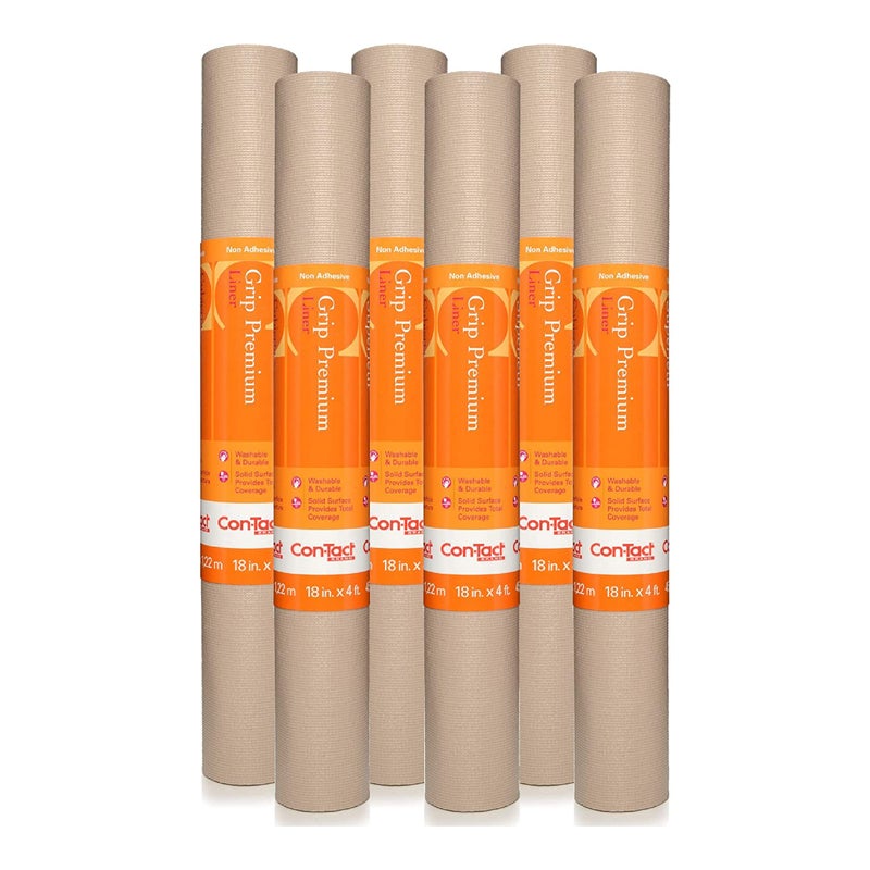Con-Tact ConTact Brand Grip Premium Thick Shelf Liner Versatile 18inches x 4feet Durable NonAdhesive NonSlip Drawer and Cabinet Liner in Taupe Pack of 6 Rolls