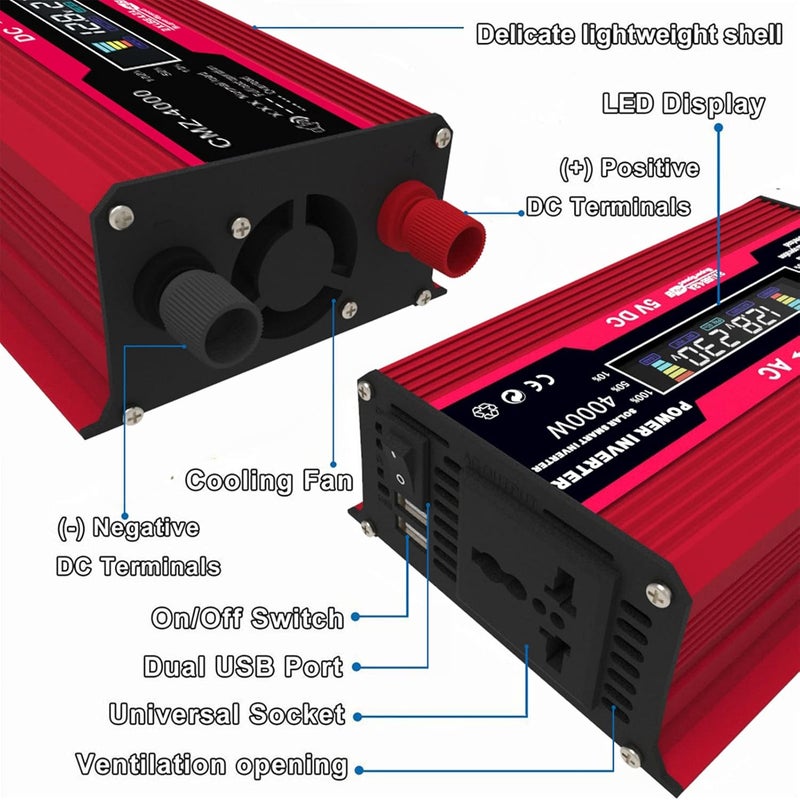 Eacam Affordable purchase options Eacam 4000W Peak Power Modified Sine Wave Inverter LED Display 300W Rated Power Inverter DC 12V to AC 220V Converter High Frequency Car Power Charger Inverter with 2 USB Port AC Socket Long use oriented quality - Image 2