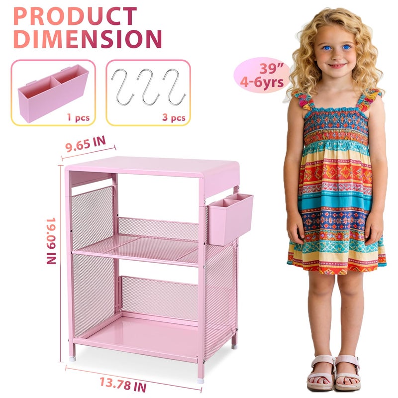 Gugsey Pink Small Nightstand, Kids Nightstand for Bedroom, End Table with Hooks and Holder, Toddler Bedside Table for Girls, Desk Organizer for Office, Dorm (Pink) - Image 2