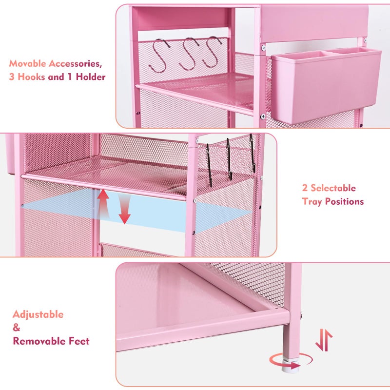 Gugsey Pink Small Nightstand, Kids Nightstand for Bedroom, End Table with Hooks and Holder, Toddler Bedside Table for Girls, Desk Organizer for Office, Dorm (Pink) - Image 3
