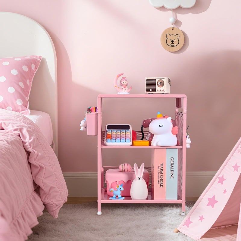 Gugsey Pink Small Nightstand, Kids Nightstand for Bedroom, End Table with Hooks and Holder, Toddler Bedside Table for Girls, Desk Organizer for Office, Dorm (Pink) - Image 4