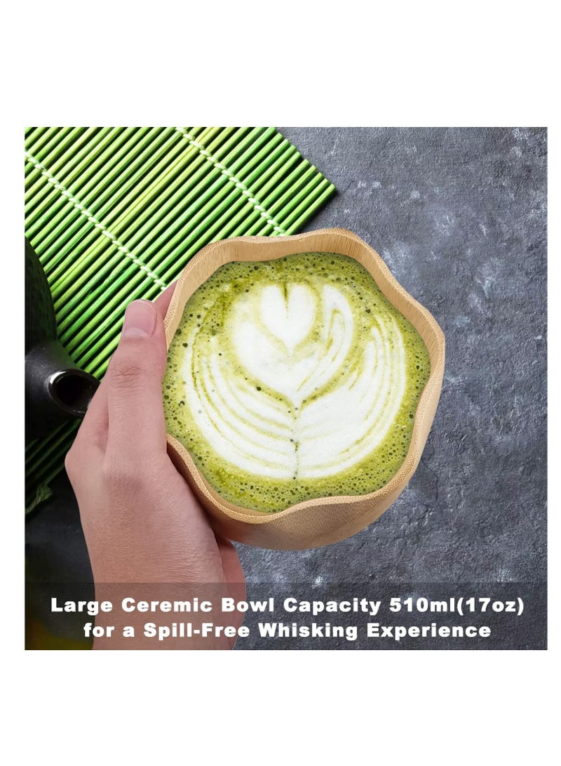 سيوسي مجموعة شاي الماتشا اليابانية ، مجموعة فريدة من نوعها - Bamboo على شكل زهرة Matcha Bowl ، و Matcha Whisk ، و Green Hopisk Stand ، ومغرفة تقليدية - Image 2