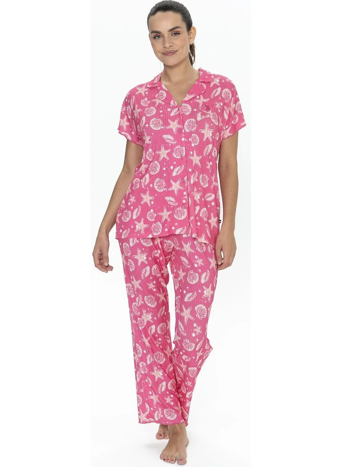 U.S. Polo Assn. 20084 Women's Short Sleeve Shirt Pajama Set-Fuchsia