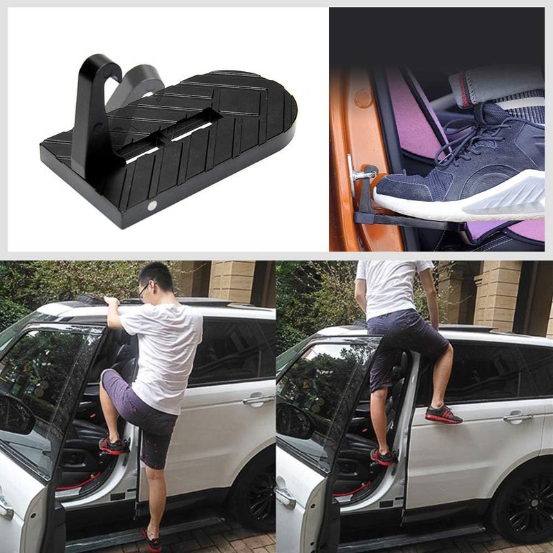 OPP ULITE Car Doorstep Vehicle Folding Ladder U Shaped Hook Pedal Foot Pegs Multifunction Easy Access to Rooftop with Safety Hammer Doorstep for Car Roof-Rack Truck SUV Jeep Off-Road, Black - Image 3