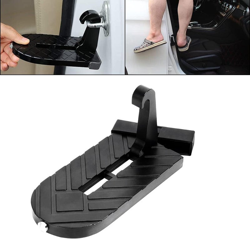 OPP ULITE Car Doorstep Vehicle Folding Ladder U Shaped Hook Pedal Foot Pegs Multifunction Easy Access to Rooftop with Safety Hammer Doorstep for Car Roof-Rack Truck SUV Jeep Off-Road, Black - Image 1