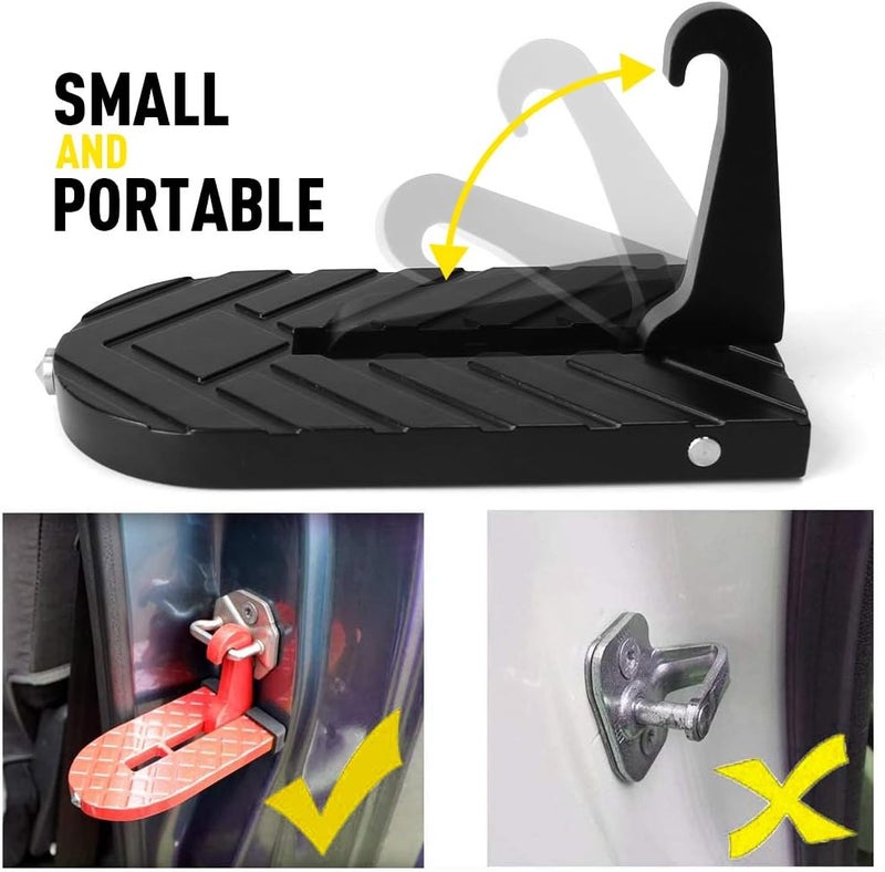 OPP ULITE Car Doorstep Vehicle Folding Ladder U Shaped Hook Pedal Foot Pegs Multifunction Easy Access to Rooftop with Safety Hammer Doorstep for Car Roof-Rack Truck SUV Jeep Off-Road, Black - Image 5