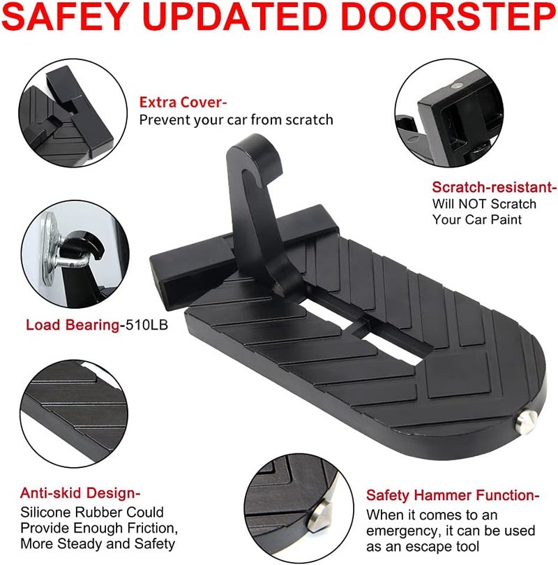OPP ULITE Car Doorstep Vehicle Folding Ladder U Shaped Hook Pedal Foot Pegs Multifunction Easy Access to Rooftop with Safety Hammer Doorstep for Car Roof-Rack Truck SUV Jeep Off-Road, Black - Image 2