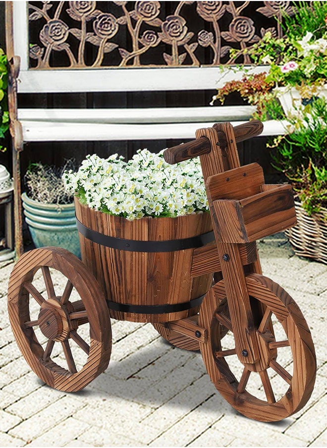 HOME TASTE Tricycle shaped Wooden Flower Pot Bucket Planter - Charming Flower Arrangement Holder And Decorative Wood Vase For Indoor And Outdoor Home Decor 