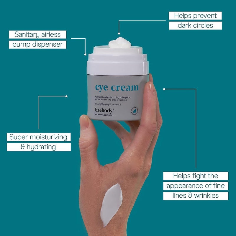 Baebody Made in USA Eye Cream - Anti Aging and Moisturizing Eye Cream for Dark Circles and Wrinkles - With Rosehip and Vitamin E (1.7 fl oz/50 ml) - Image 5