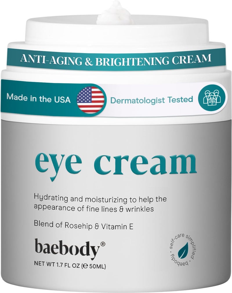 Baebody Made in USA Eye Cream - Anti Aging and Moisturizing Eye Cream for Dark Circles and Wrinkles - With Rosehip and Vitamin E (1.7 fl oz/50 ml) - Image 1