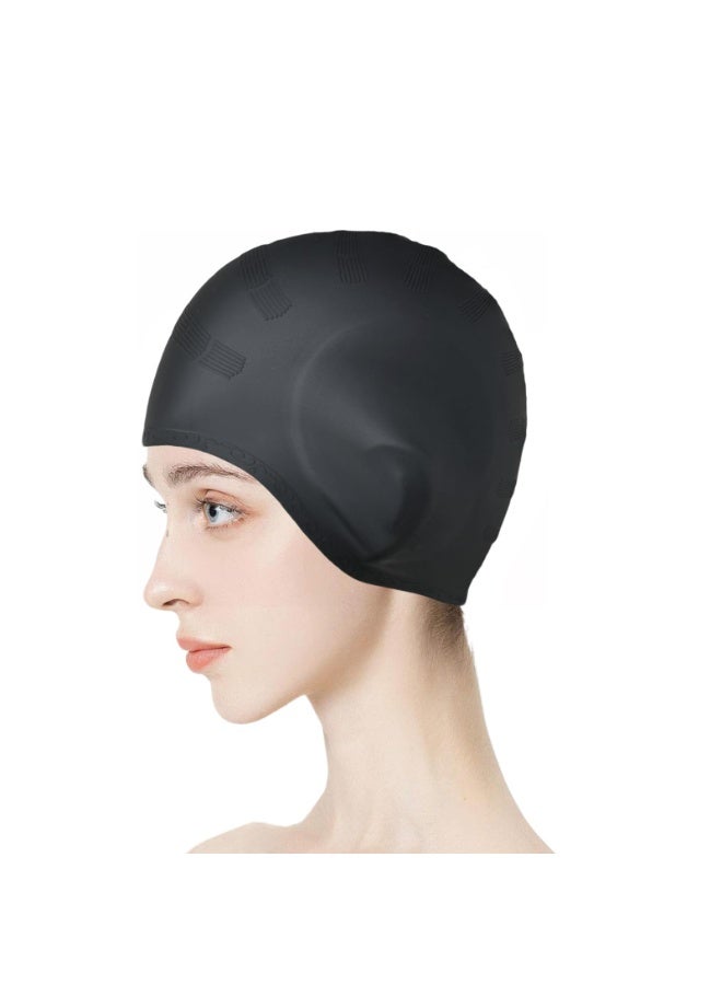 Chabeia Durable Waterproof Swim Cap, 3D Ear Protection, Anti-Chlorine and Anti-Bacterial, Skin Friendly Keeps Hair Clean, Waterproof Anti-Slip Swimming Cap for Adults Teens（Black） - Image 1