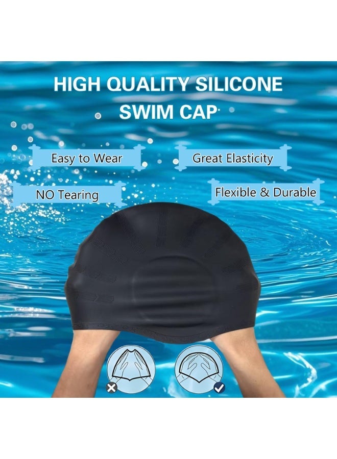 Chabeia Durable Waterproof Swim Cap, 3D Ear Protection, Anti-Chlorine and Anti-Bacterial, Skin Friendly Keeps Hair Clean, Waterproof Anti-Slip Swimming Cap for Adults Teens（Black） - Image 3