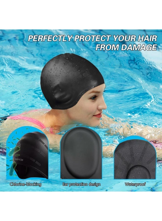 Chabeia Durable Waterproof Swim Cap, 3D Ear Protection, Anti-Chlorine and Anti-Bacterial, Skin Friendly Keeps Hair Clean, Waterproof Anti-Slip Swimming Cap for Adults Teens（Black） - Image 4