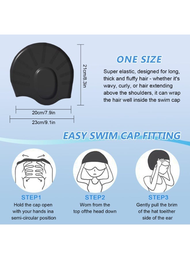 Chabeia Durable Waterproof Swim Cap, 3D Ear Protection, Anti-Chlorine and Anti-Bacterial, Skin Friendly Keeps Hair Clean, Waterproof Anti-Slip Swimming Cap for Adults Teens（Black） - Image 2